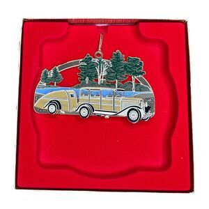 Vintage Chemart Christmas Ornament Retro Car w/ Beach 24K Gold Finished Brass